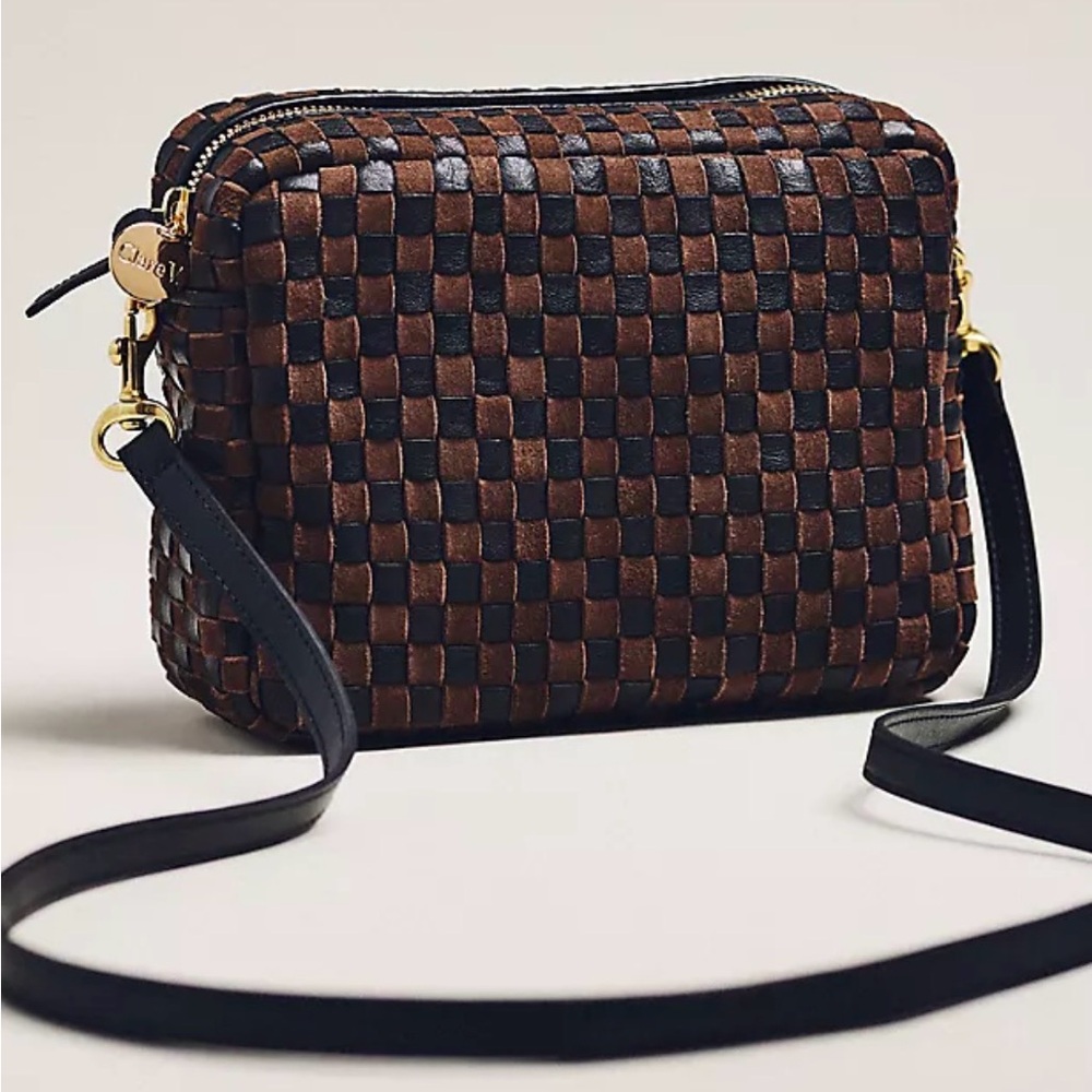 Clare V Midi Sac in Black/Chocolate Woven Checker